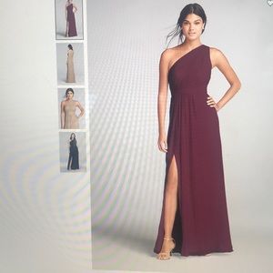 David’s Bridal Long One-Shoulder Dress in Wine